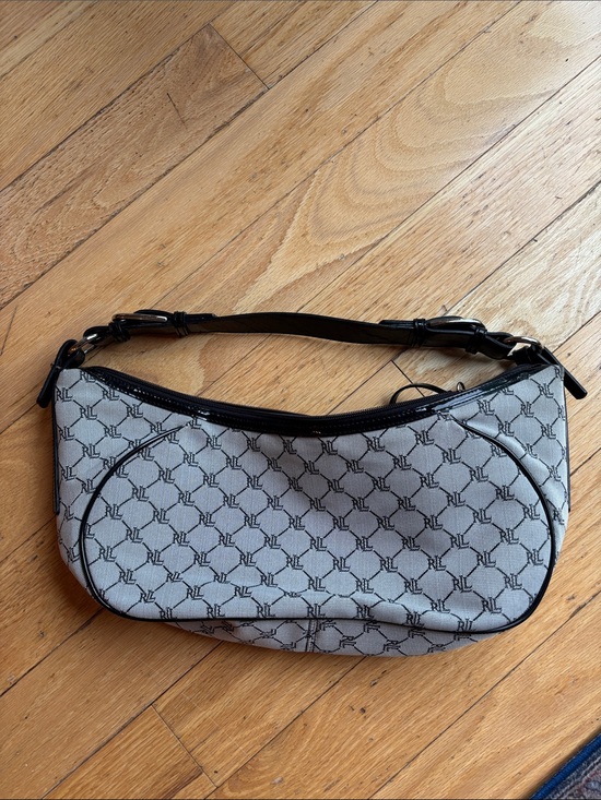 Lauren Ralph Lauren Handbags - Ralph Lauren vintage Monogram Pattern Shoulder Bag in Light Gray and Black